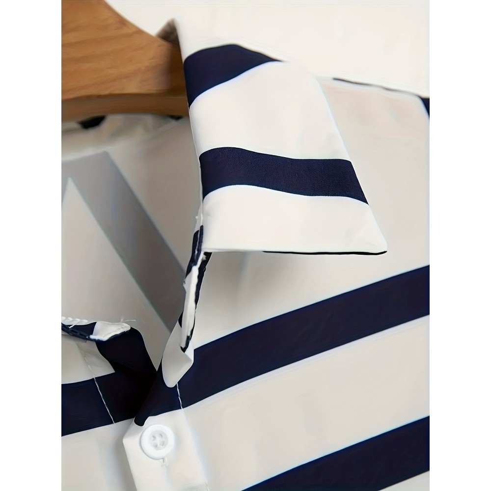 Casual Two-Piece Set, Men's Short Sleeve Shirt & Drawstring Shorts Matching Set For Summer - Image 3