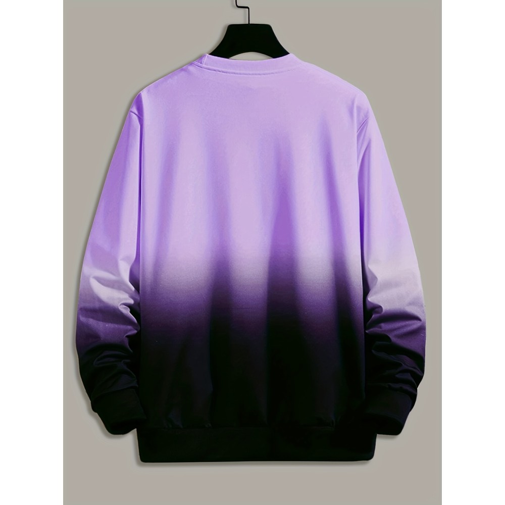 Ombre Trendy Sweatshirt, Men's Casual Retro Rose Graphic Design Slightly Stretch Crew Neck Pullover Sweatshirt For Autumn Winter - Image 2