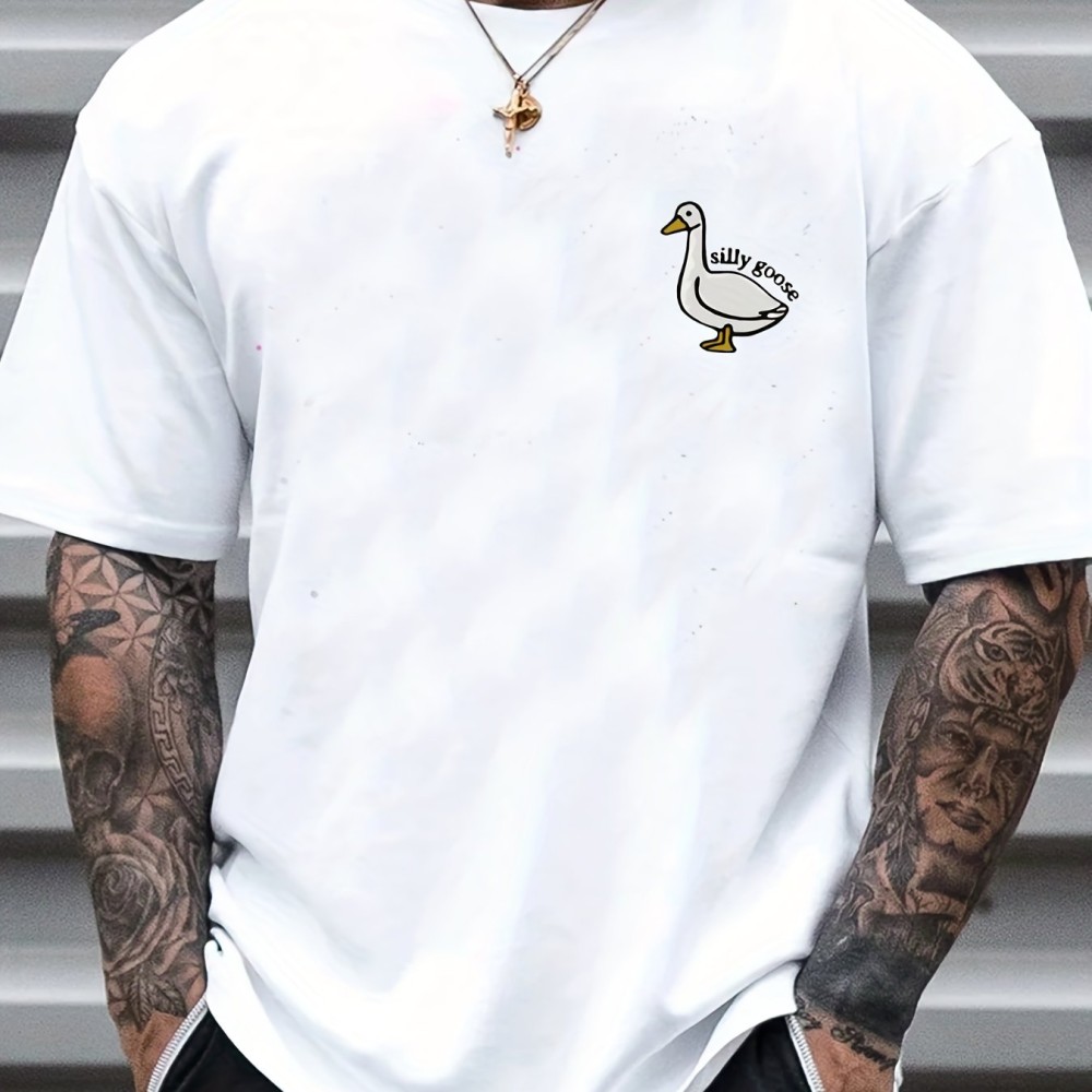 Silly Goose Print, Men's Graphic Design Crew Neck T-shirt, Casual Comfy Tees Tshirts For Summer, Men's Clothing Tops - Image 6