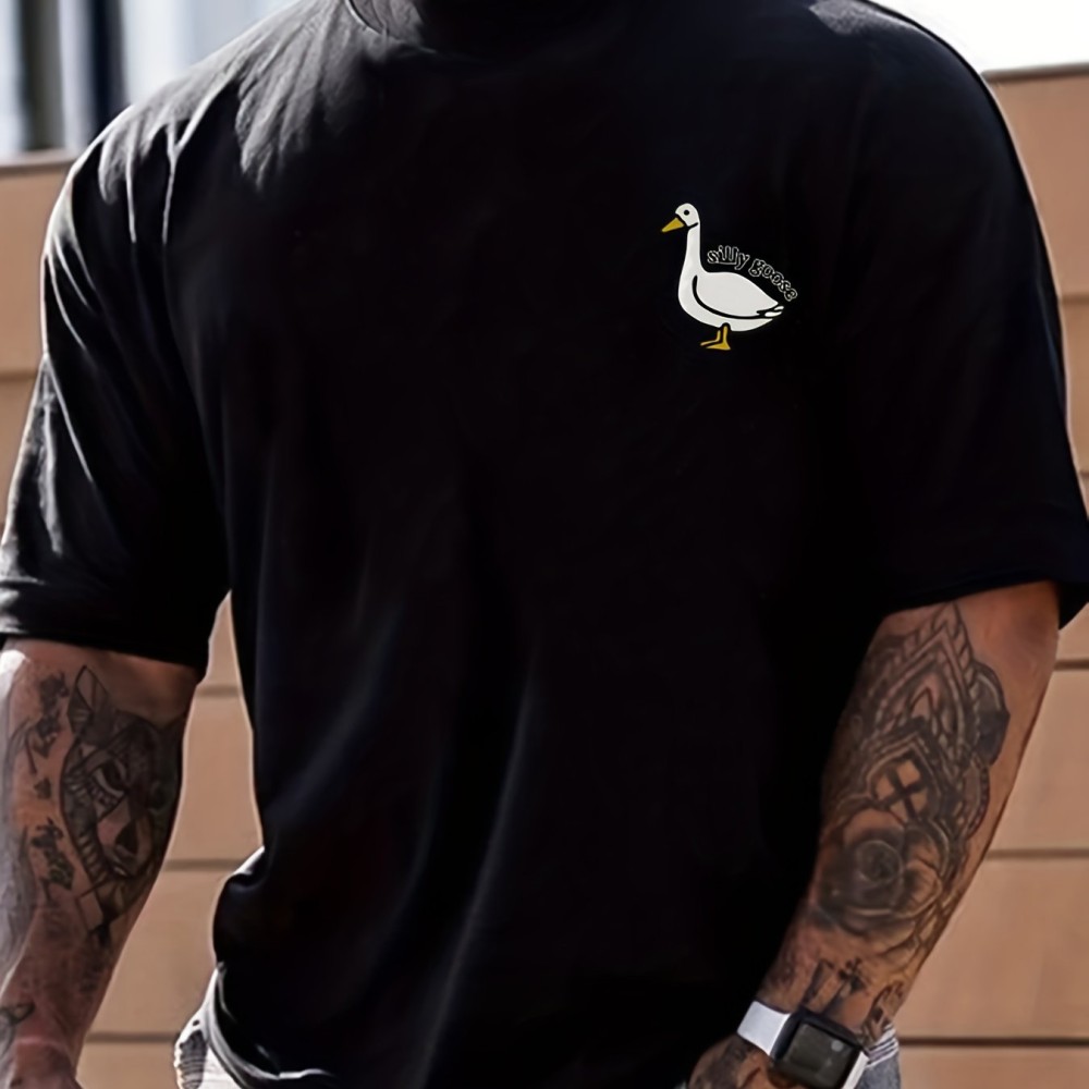 Silly Goose Print, Men's Graphic Design Crew Neck T-shirt, Casual Comfy Tees Tshirts For Summer, Men's Clothing Tops - Image 7