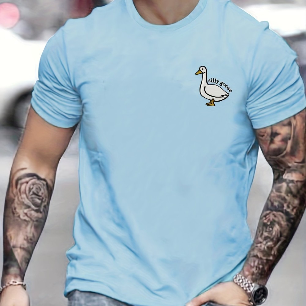Silly Goose Print, Men's Graphic Design Crew Neck T-shirt, Casual Comfy Tees Tshirts For Summer, Men's Clothing Tops - Image 8