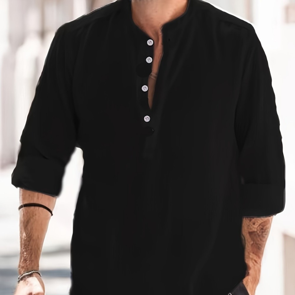 Solid Cotton Men's Long Sleeve Retro Medieval Henley Shirt Casual Beach Tops Festival Party Dress Shirt Solid Tee Shirt V-Neck Tops For Men - Image 7