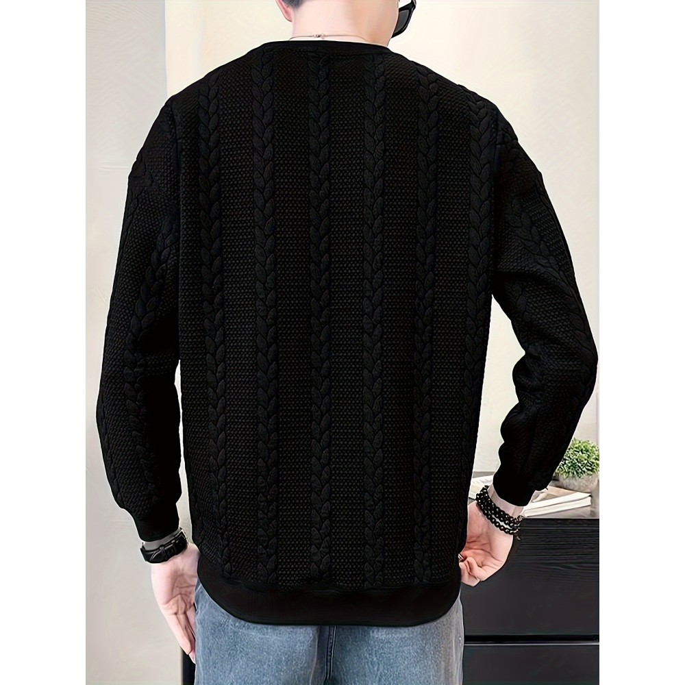 Men's Jacquard Round Neck Sweatshirt, Loose Trendy Pullover, Men's Clothing For Autumn Winter - Image 2