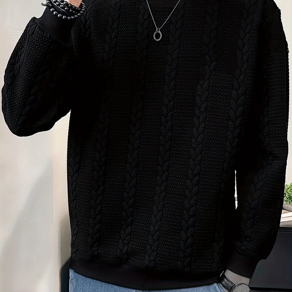 Men's Jacquard Round Neck Sweatshirt, Loose Trendy Pullover, Men's Clothing For Autumn Winter - Image 6