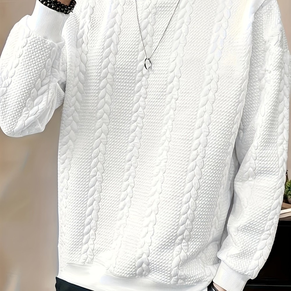 Men's Jacquard Round Neck Sweatshirt, Loose Trendy Pullover, Men's Clothing For Autumn Winter - Image 7