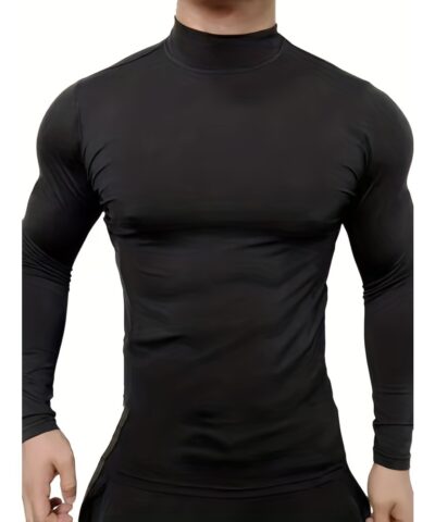 Men's Casual Pullover Shirts Long Sleeve Slim Fit Basic Solid Lightweight Turtleneck T-Shirt