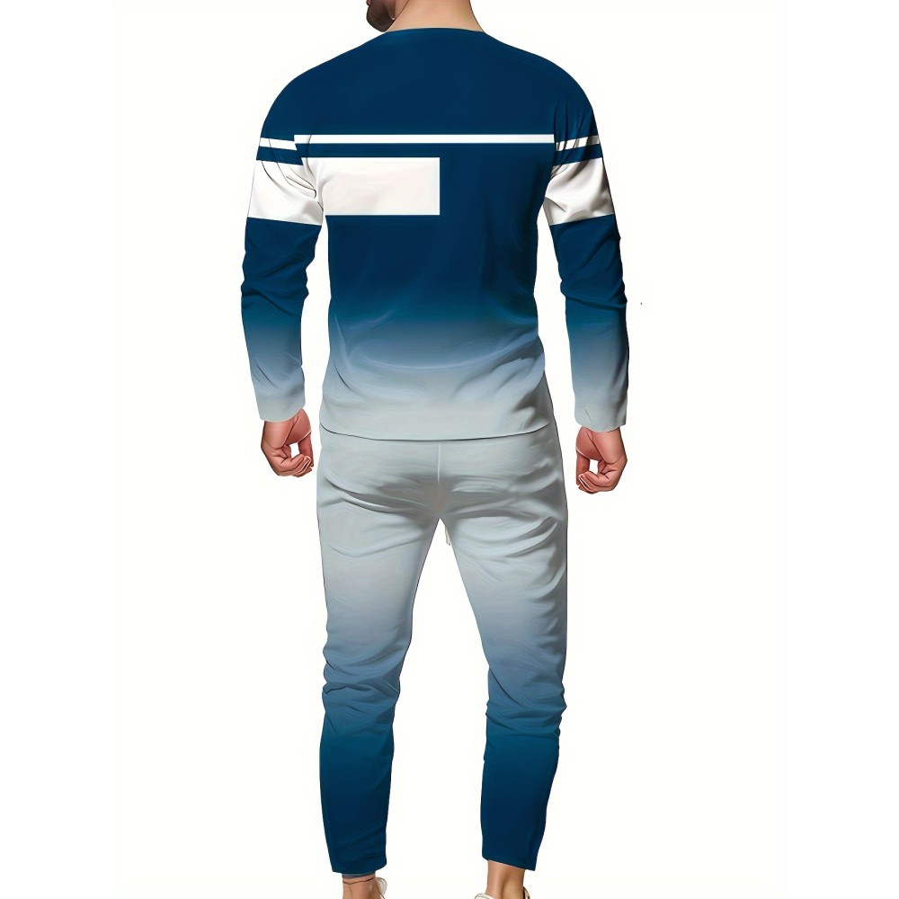 Men's Gradient 2Pcs Outfits, Casual Long Sleeve Pullover Hooded Sweatshirt And Sweatpants Joggers Set For Spring Fall, Men's Clothing - Image 2