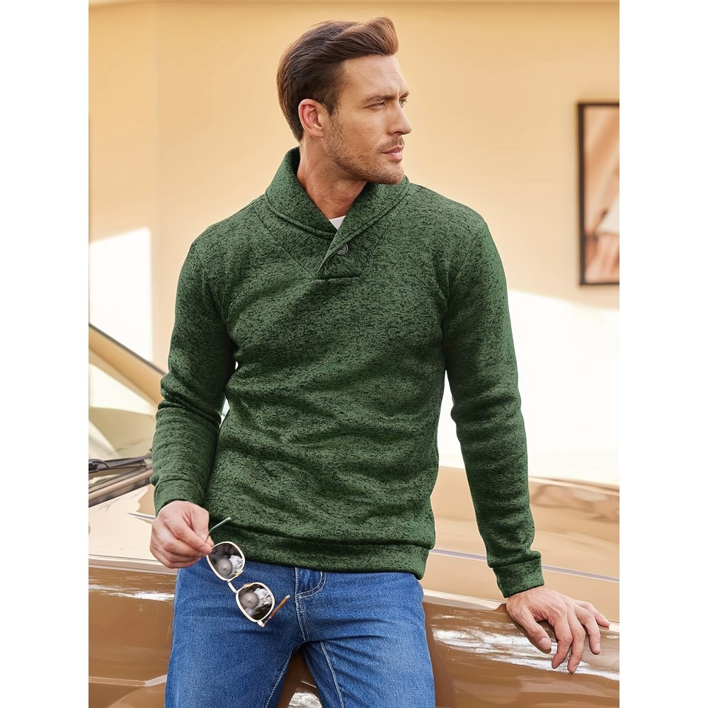 Trendy Solid Stand Collar Cool Knitted Thermal Sweater For Men, Men's Casual Pullover Knit Sweater Streetwear For Winter Fall, As Gifts - Image 3