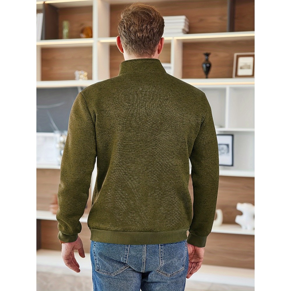 Trendy Solid Stand Collar Cool Knitted Thermal Sweater For Men, Men's Casual Pullover Knit Sweater Streetwear For Winter Fall, As Gifts - Image 4