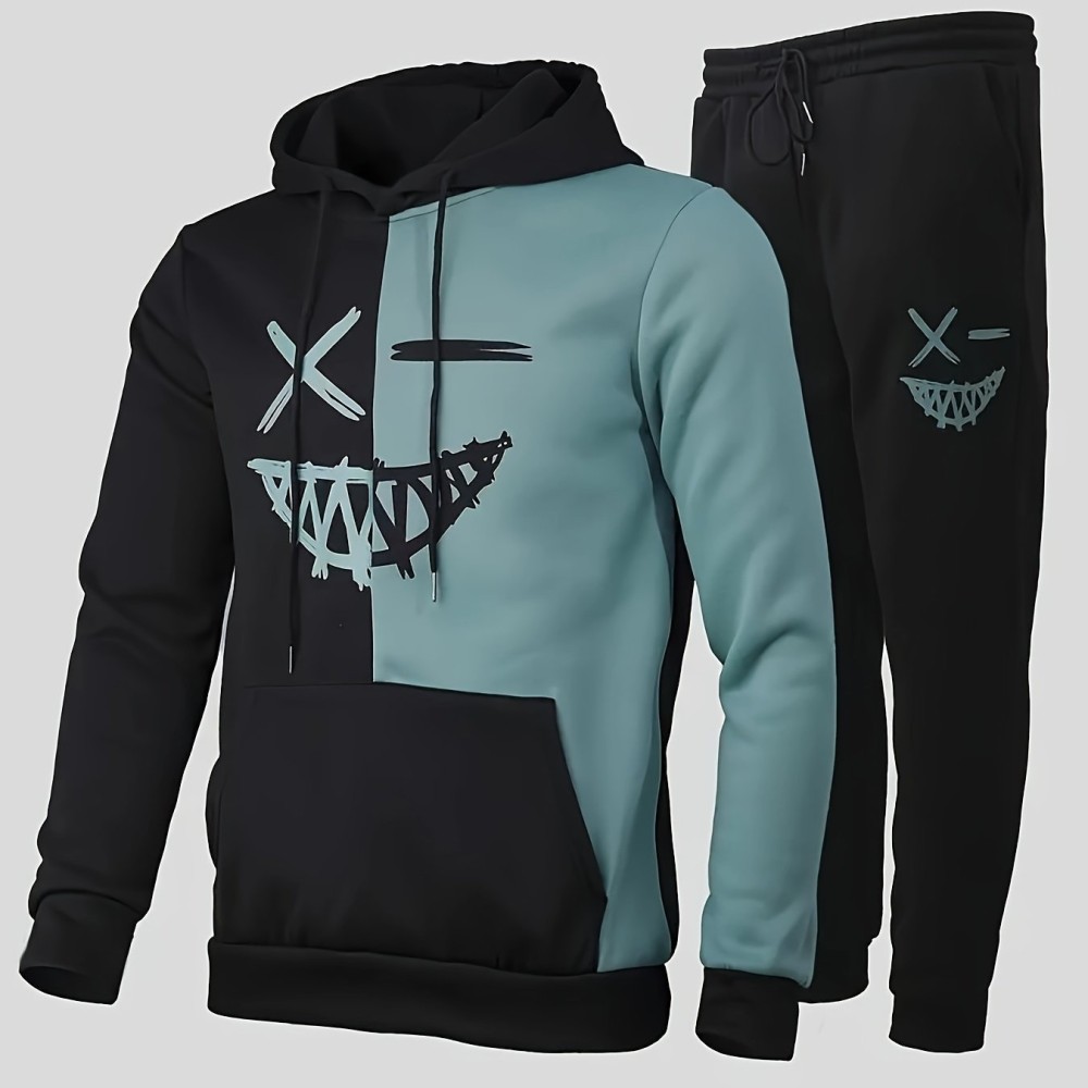 Creative Pattern Print, Men's 2Pcs Outfits, Casual Hoodies Long Sleeve Hooded Sweatshirt And Sweatpants Joggers Set For Spring Fall, Men's Clothing - Image 12