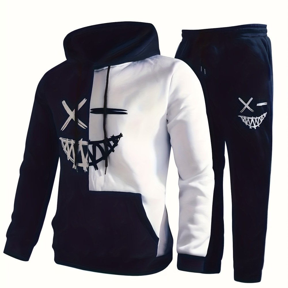 Creative Pattern Print, Men's 2Pcs Outfits, Casual Hoodies Long Sleeve Hooded Sweatshirt And Sweatpants Joggers Set For Spring Fall, Men's Clothing - Image 8