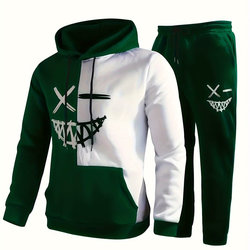 Creative Pattern Print, Men's 2Pcs Outfits, Casual Hoodies Long Sleeve Hooded Sweatshirt And Sweatpants Joggers Set For Spring Fall, Men's Clothing - Image 9