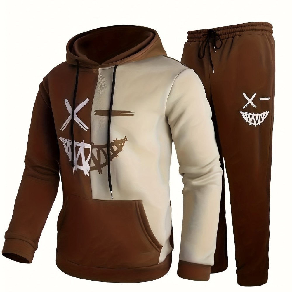 Creative Pattern Print, Men's 2Pcs Outfits, Casual Hoodies Long Sleeve Hooded Sweatshirt And Sweatpants Joggers Set For Spring Fall, Men's Clothing - Image 10
