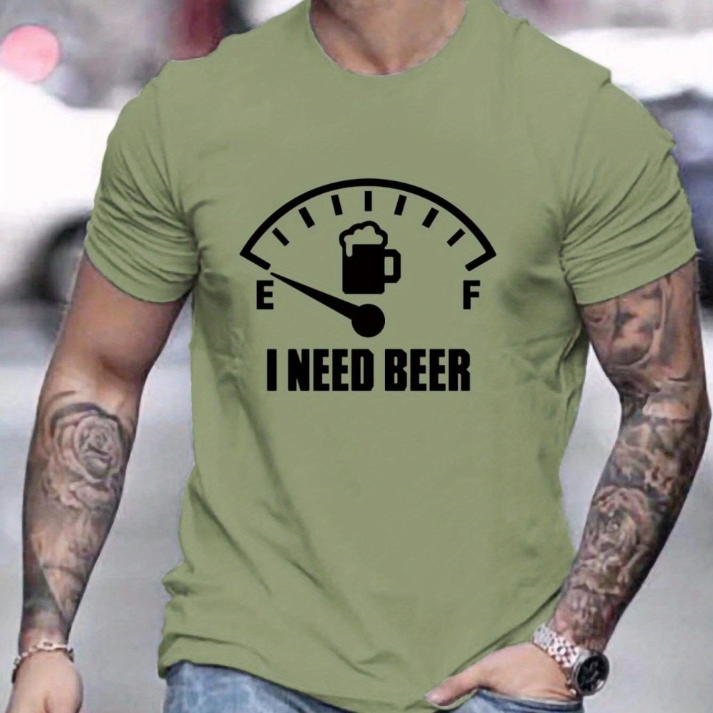 'I Need Beer' Pattern Print Men's Comfy T-shirt, Graphic Tee Men's Summer Outdoor Clothes, Men's Clothing, Tops For Men - Image 11