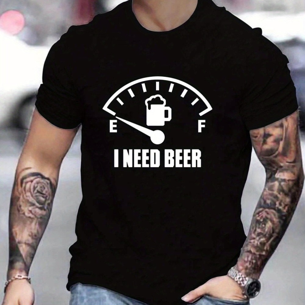 'I Need Beer' Pattern Print Men's Comfy T-shirt, Graphic Tee Men's Summer Outdoor Clothes, Men's Clothing, Tops For Men - Image 6