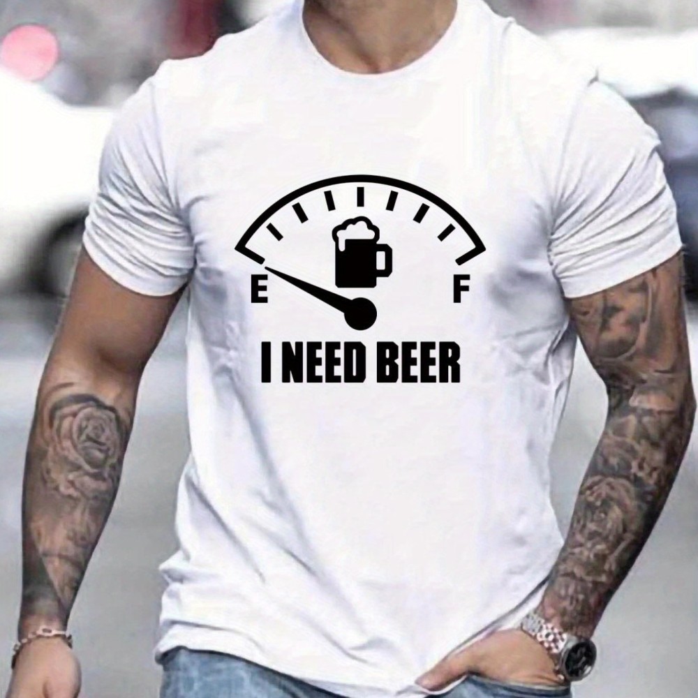 'I Need Beer' Pattern Print Men's Comfy T-shirt, Graphic Tee Men's Summer Outdoor Clothes, Men's Clothing, Tops For Men - Image 7