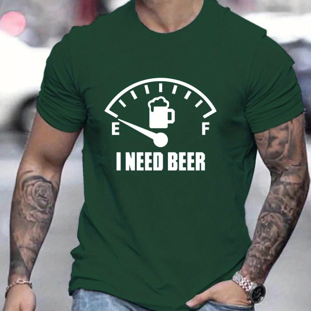 'I Need Beer' Pattern Print Men's Comfy T-shirt, Graphic Tee Men's Summer Outdoor Clothes, Men's Clothing, Tops For Men - Image 8