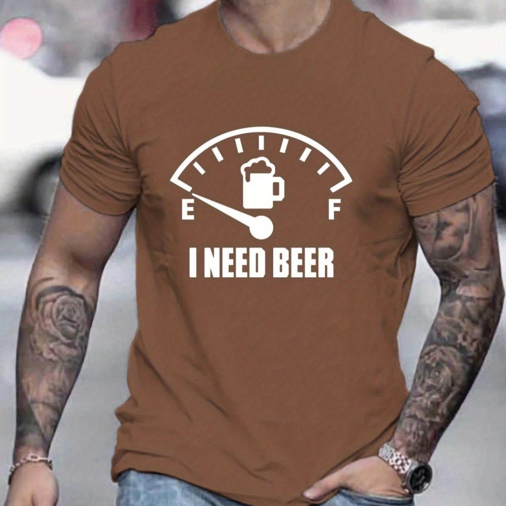 'I Need Beer' Pattern Print Men's Comfy T-shirt, Graphic Tee Men's Summer Outdoor Clothes, Men's Clothing, Tops For Men - Image 9