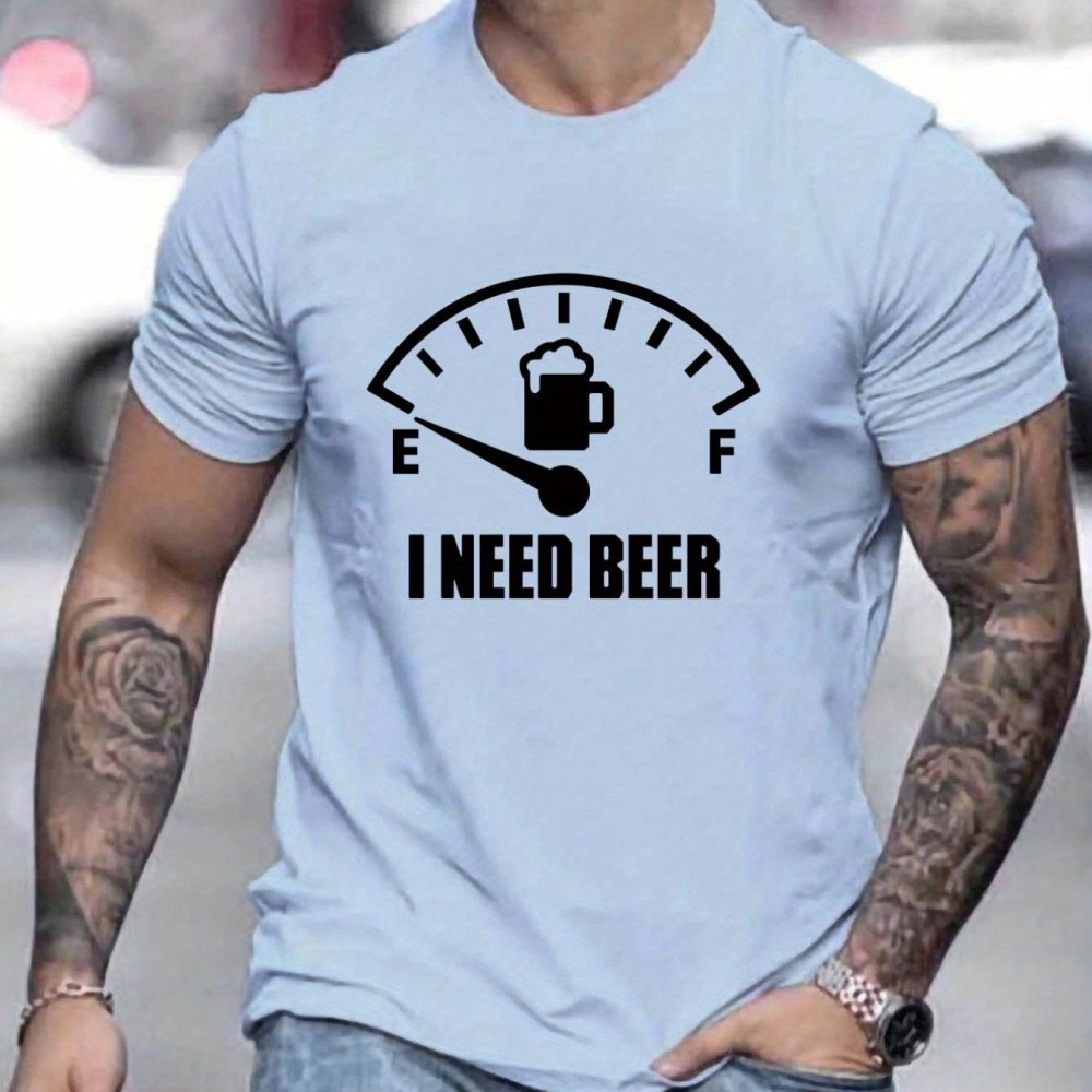 'I Need Beer' Pattern Print Men's Comfy T-shirt, Graphic Tee Men's Summer Outdoor Clothes, Men's Clothing, Tops For Men - Image 10