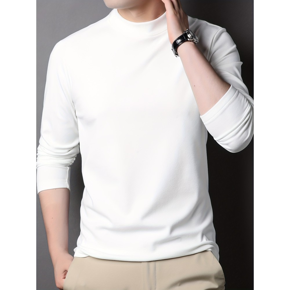 Solid Men's Slim Mock Neck Long Sleeve Active T-shirt Tee, Casual Comfy Shirts For Winter Fall, Men's Clothing Tops - Image 2