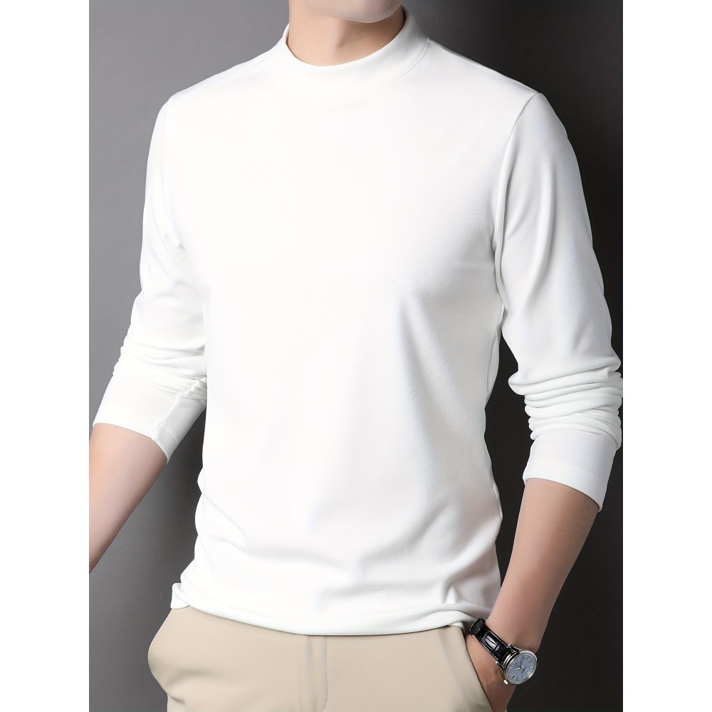 Solid Men's Slim Mock Neck Long Sleeve Active T-shirt Tee, Casual Comfy Shirts For Winter Fall, Men's Clothing Tops - Image 3