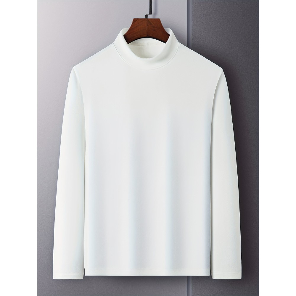 Solid Men's Slim Mock Neck Long Sleeve Active T-shirt Tee, Casual Comfy Shirts For Winter Fall, Men's Clothing Tops - Image 4