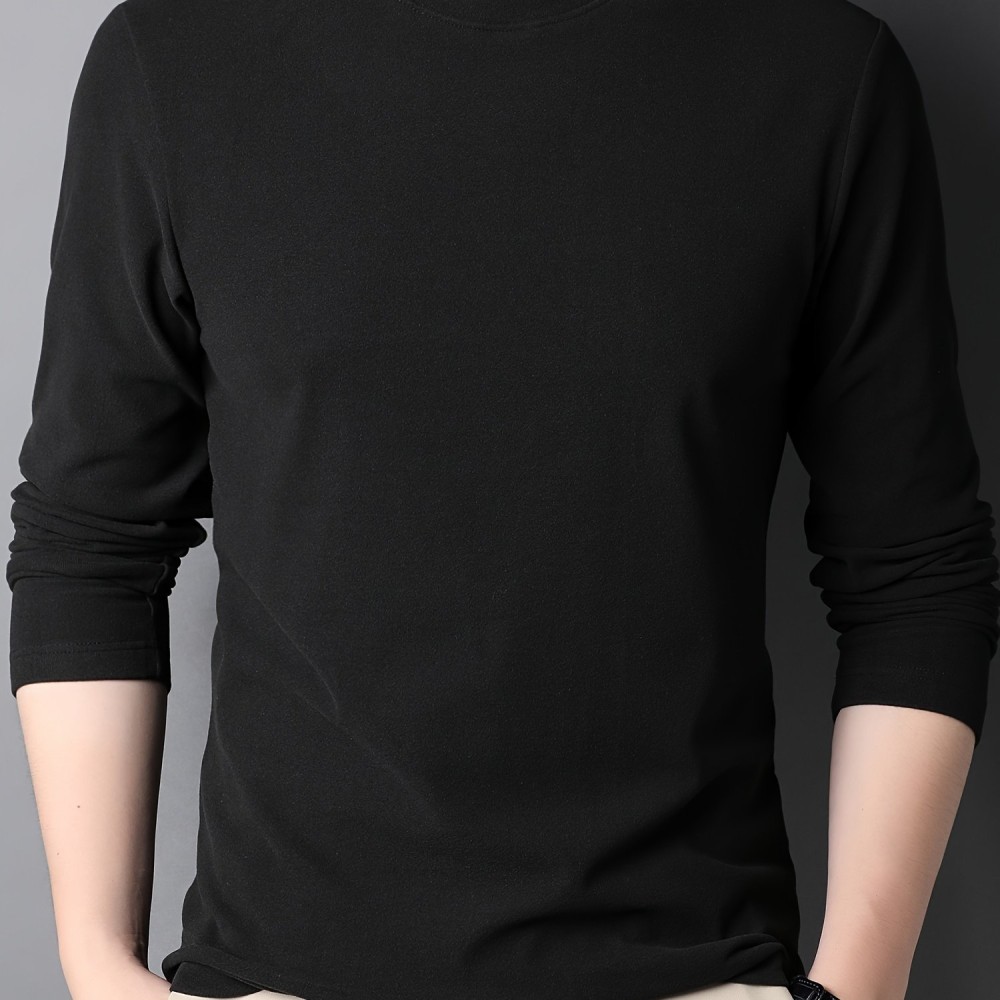 Solid Men's Slim Mock Neck Long Sleeve Active T-shirt Tee, Casual Comfy Shirts For Winter Fall, Men's Clothing Tops - Image 7
