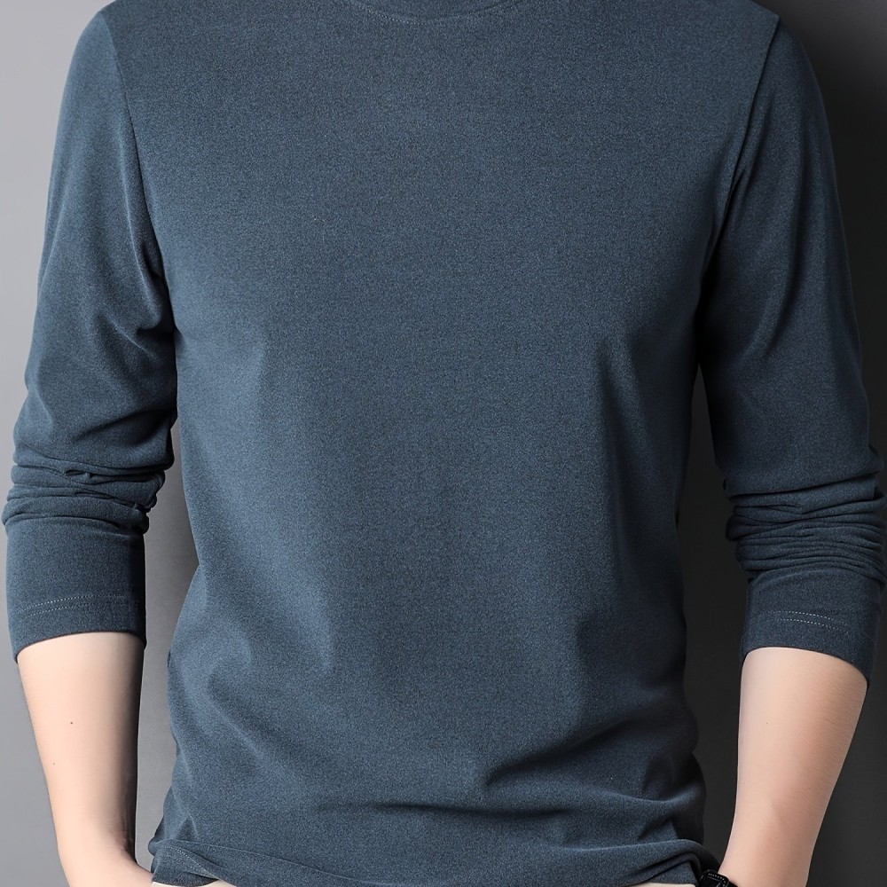 Solid Men's Slim Mock Neck Long Sleeve Active T-shirt Tee, Casual Comfy Shirts For Winter Fall, Men's Clothing Tops - Image 8