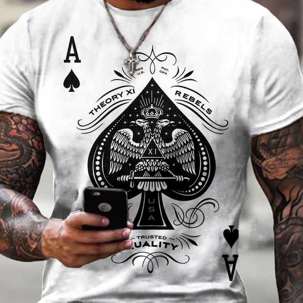 Spade A Print, Men's Graphic Design Crew Neck Active T-shirt, Casual Comfy Tees For Summer, Men's Clothing Tops For Daily Gym Workout Running - Image 6
