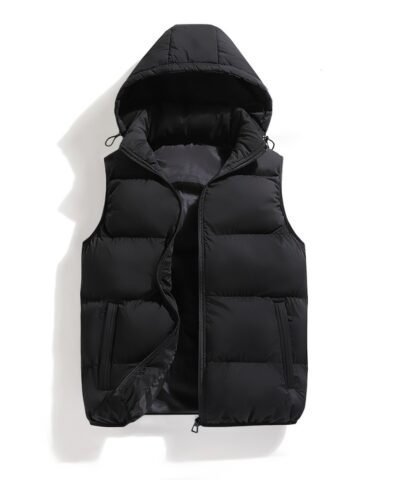 Men's solid Hooded Puffer Vest for autumn and winter