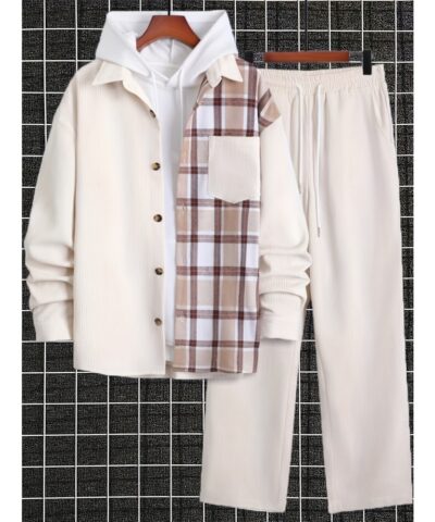 Contrasting Checkered Men's Shirt Top Turn-Down Collar Long Sleeve Closure Male Casual Shirt For Men Daily Vacation Streetwear