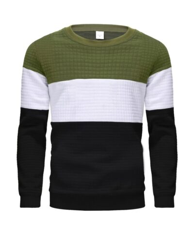 Three Color Block  Trendy Sweatshirt, Men's Casual Classic Design Crew Neck Pullover Sweatshirt For Men Fall Winter