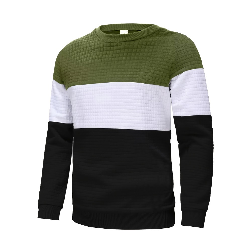 Three Color Block Trendy Sweatshirt, Men's Casual Classic Design Crew Neck Pullover Sweatshirt For Men Fall Winter - Image 2