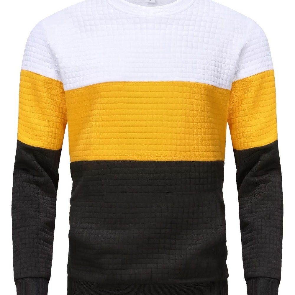 Three Color Block Trendy Sweatshirt, Men's Casual Classic Design Crew Neck Pullover Sweatshirt For Men Fall Winter - Image 11