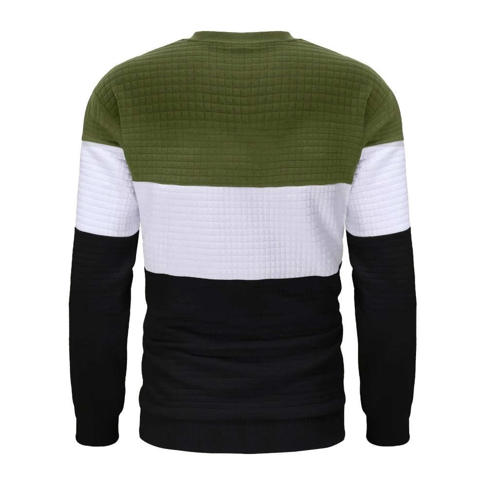 Three Color Block Trendy Sweatshirt, Men's Casual Classic Design Crew Neck Pullover Sweatshirt For Men Fall Winter - Image 3