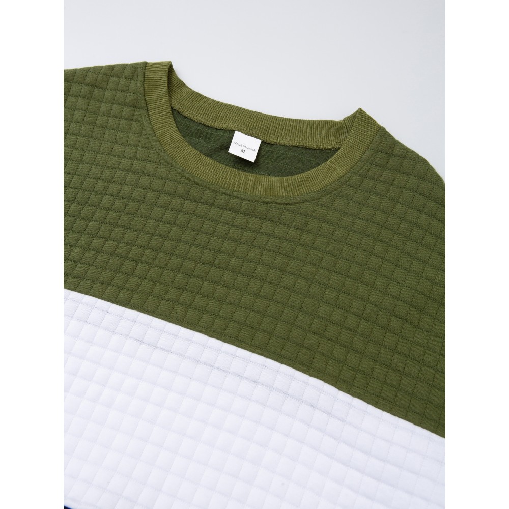 Three Color Block Trendy Sweatshirt, Men's Casual Classic Design Crew Neck Pullover Sweatshirt For Men Fall Winter - Image 4