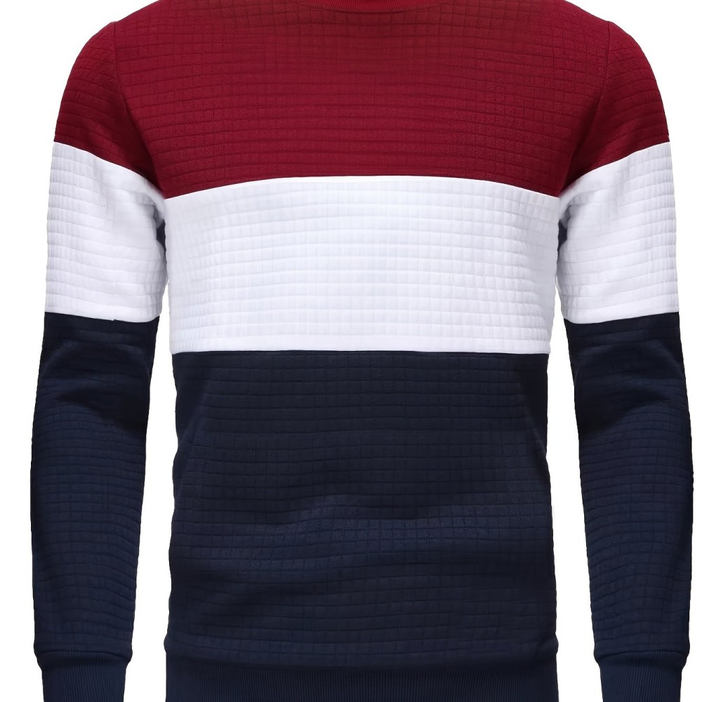 Three Color Block Trendy Sweatshirt, Men's Casual Classic Design Crew Neck Pullover Sweatshirt For Men Fall Winter - Image 8