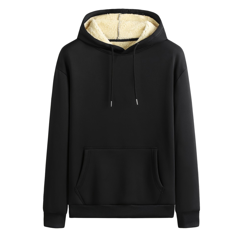 Cool Fleece Hoodies For Men, Men's Casual Solid Design Pullover Hooded Sweatshirt With Kangaroo Pocket Streetwear For Winter Fall, As Gifts - Image 3