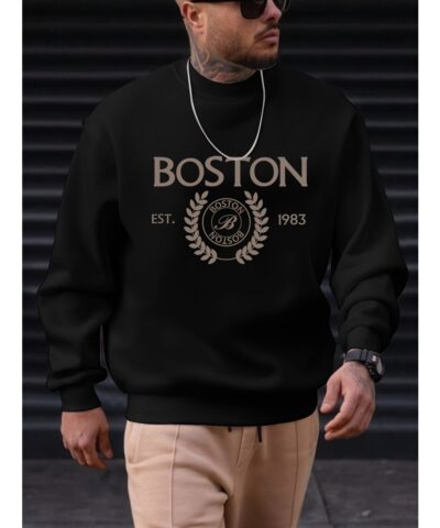 Men's Pullover Round Neck Long Sleeve Sweatshirt Letter