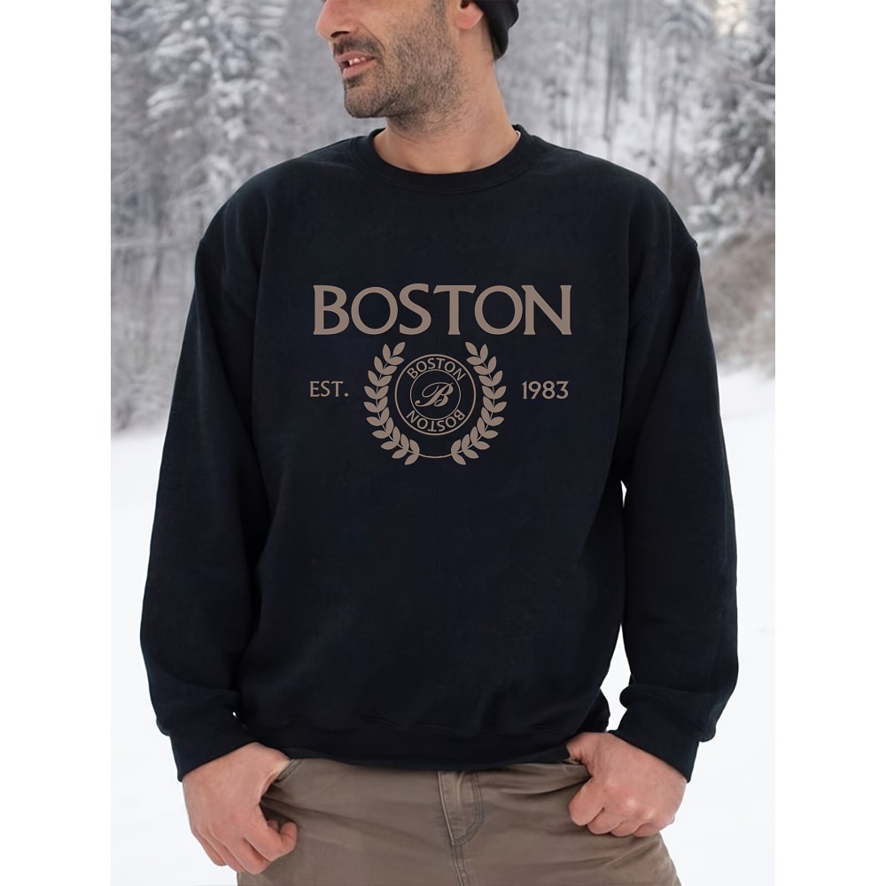 Men's Pullover Round Neck Long Sleeve Sweatshirt Letter - Image 2