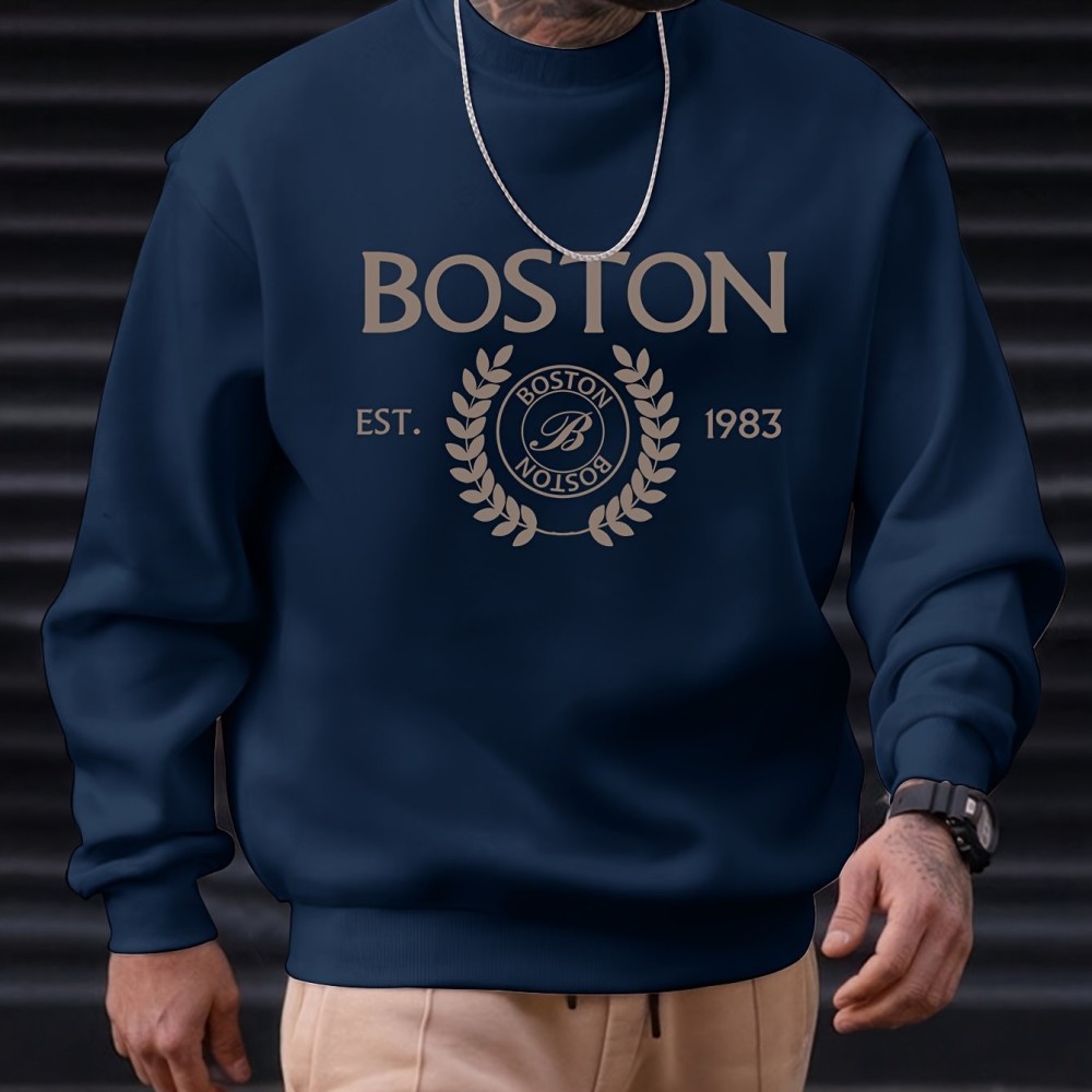 Men's Pullover Round Neck Long Sleeve Sweatshirt Letter - Image 8