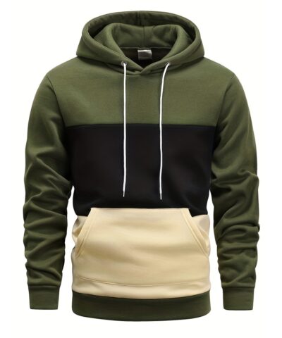Color Block Hoodie, Cool Hoodies For Men, Men's Casual Graphic Design Pullover Hooded Sweatshirt With Kangaroo Pocket Streetwear For Winter Fall, As Gifts