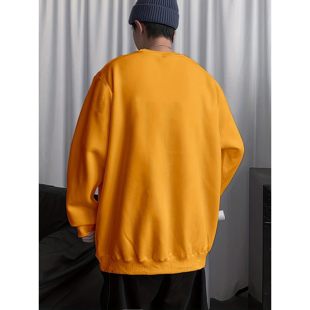 Balck Cat Print Sweatshirt, Men's Casual Graphic Design Slightly Stretch Crew Neck Pullover Sweatshirt For Spring Fall - Image 2