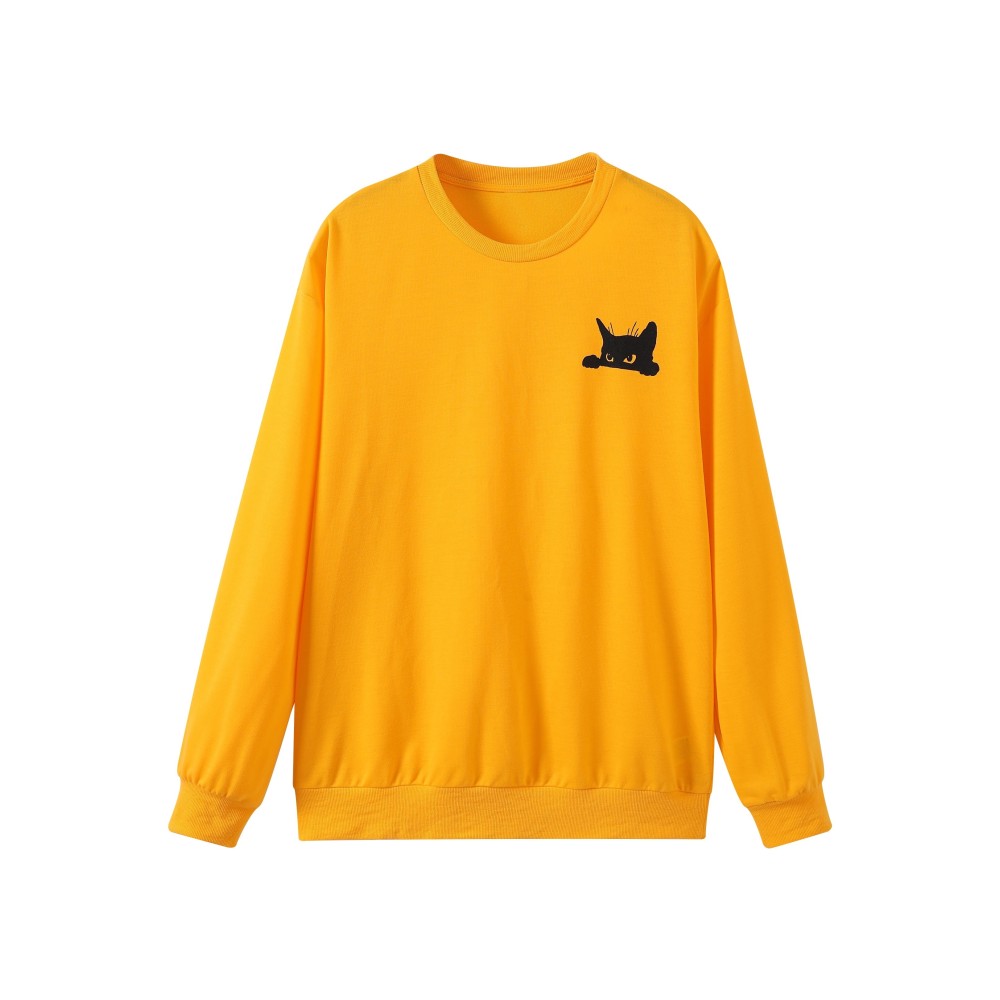 Balck Cat Print Sweatshirt, Men's Casual Graphic Design Slightly Stretch Crew Neck Pullover Sweatshirt For Spring Fall - Image 3