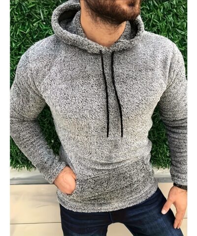 Cool Warm Fluffy Hoodies For Men, Men's Casual Snuddie Pullover Hooded Sweatshirt With Kangaroo Pocket Streetwear For Winter Fall, As Gifts