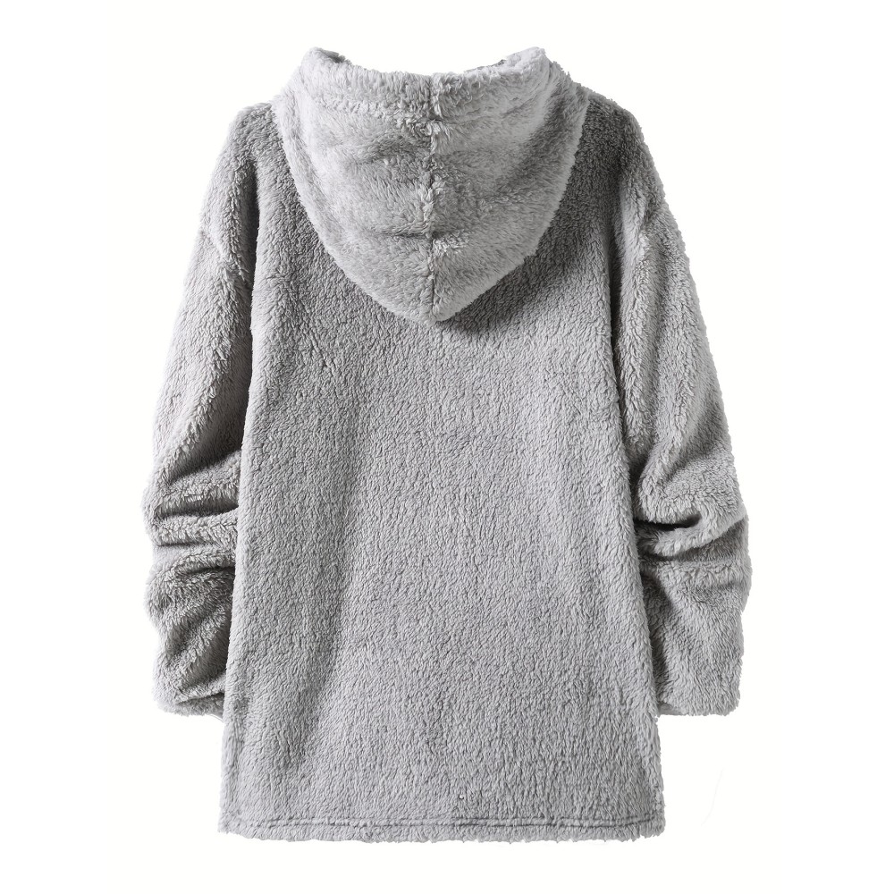 Cool Warm Fluffy Hoodies For Men, Men's Casual Snuddie Pullover Hooded Sweatshirt With Kangaroo Pocket Streetwear For Winter Fall, As Gifts - Image 3