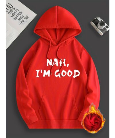 I'm Good Print Hoodie, Cool Hoodies For Men, Men's Casual Graphic Design Pullover Hooded Sweatshirt With Kangaroo Pocket Streetwear For Winter Fall, As Gifts
