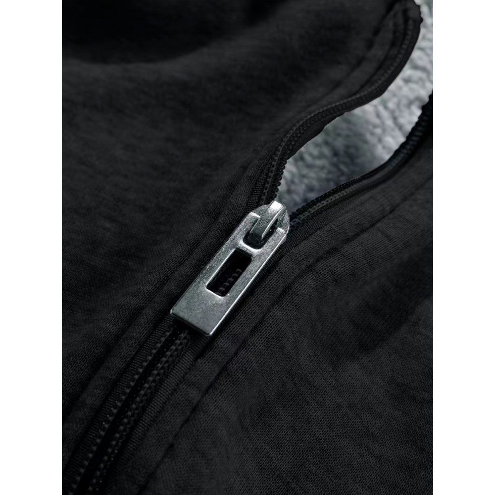 Color Block Sherpa Lined Men's Hooded Jacket Casual Long Sleeve Hoodies With Zipper Gym Sports Hooded Coat For Winter Fall - Image 4