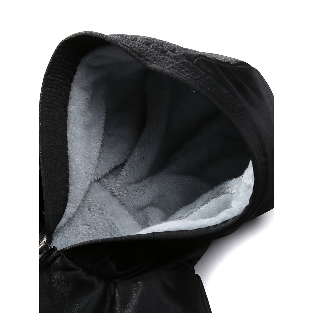 Color Block Sherpa Lined Men's Hooded Jacket Casual Long Sleeve Hoodies With Zipper Gym Sports Hooded Coat For Winter Fall - Image 5