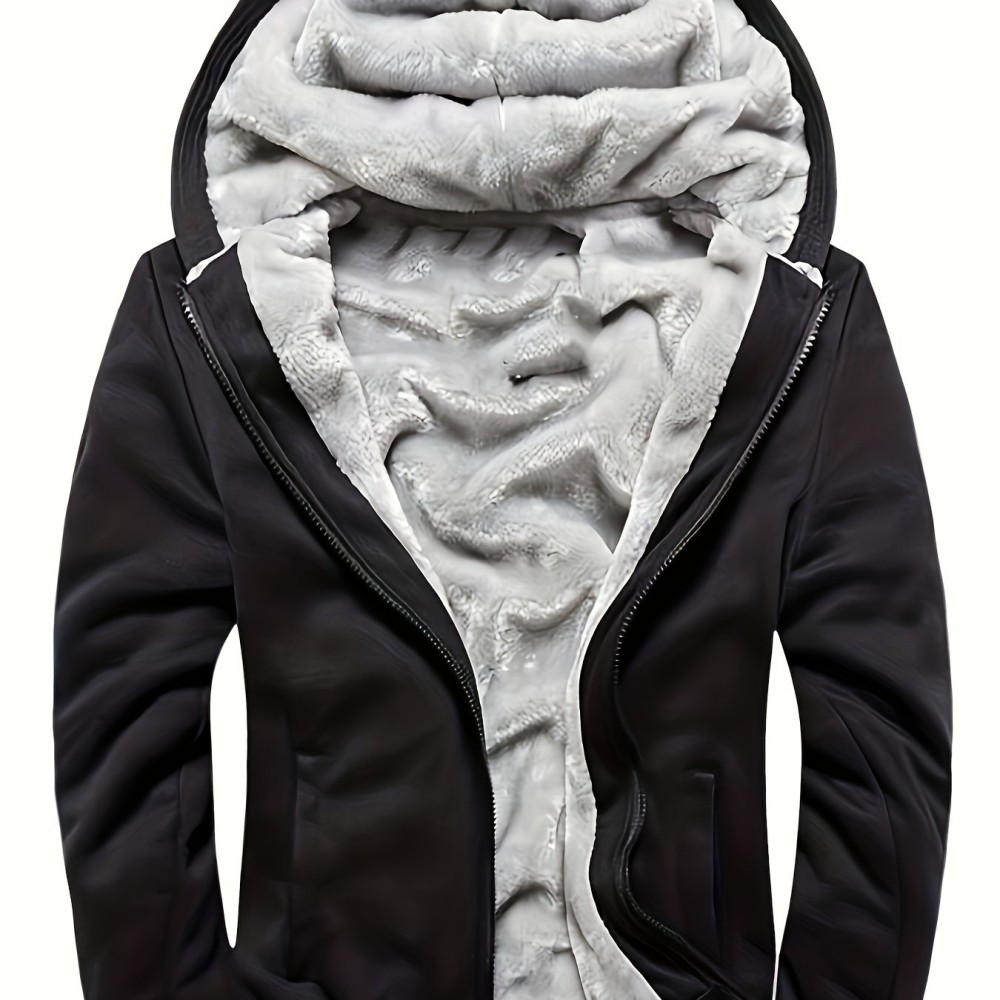Color Block Sherpa Lined Men's Hooded Jacket Casual Long Sleeve Hoodies With Zipper Gym Sports Hooded Coat For Winter Fall - Image 8
